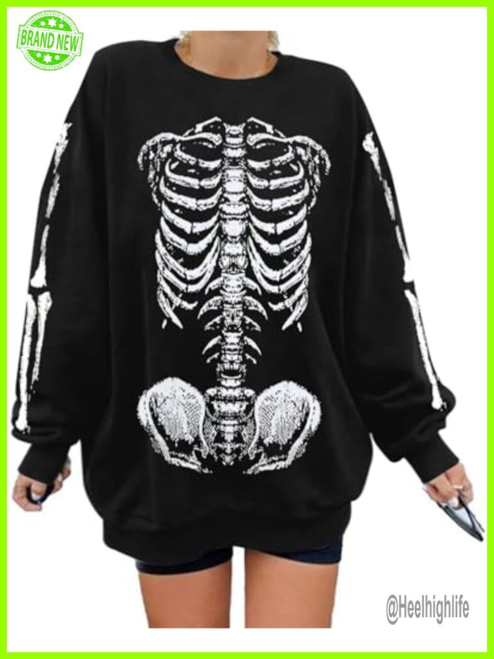 Oversized Gothic Skeleton Graphic Sweatshirt Women Cotton Blend Pullover